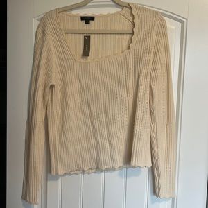 Scalloped squareneck pointelle sweater